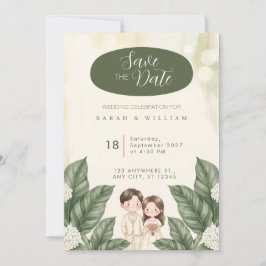 Grüne Aquarell-Braut Bräutigam Hochzeitseinladung Einladung