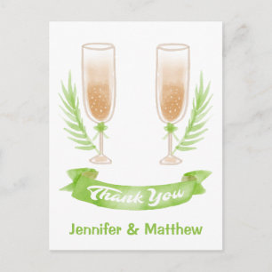 Grüne Aquarell-Dankeschön-Weingläser Hochzeit Postkarte