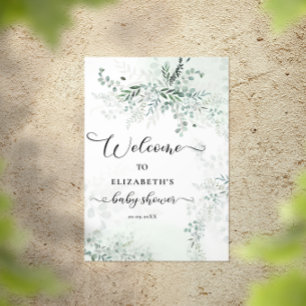 Grüne Aquarell Eucalyptus Baby Dusche Willkommen Poster