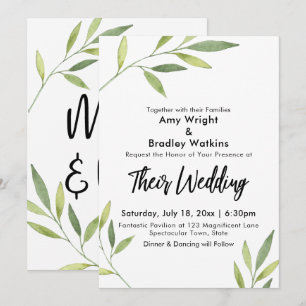 Grüne Aquarell-Foliage Moderne Hochzeit Einladung