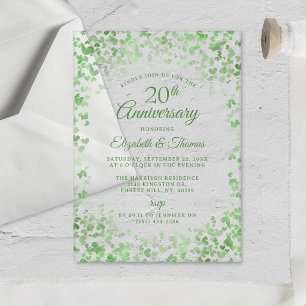 Grüne Aquarell-Herzen 20. Hochzeitstag Acryleinladungen