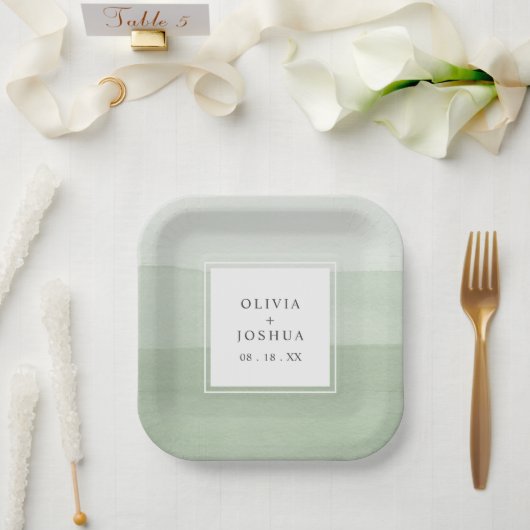 Grüne Aquarell-Hochzeit Pappteller (Hochzeit)