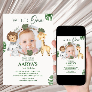 Grüne Aquarell-Jungle  Wilder Erster Geburtstag Einladung