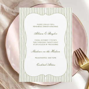 Grüne Aquarell-Streifen Hochzeitsprobe-Dinner Einladung