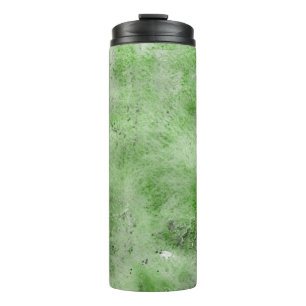 Grüne Aquarell- und Tintenpapiertextilien auf weiß Thermosbecher