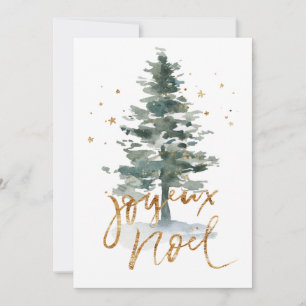 Grüne Aquarell-Weihnachtsbaum-Noel-Typografie Feiertagskarte