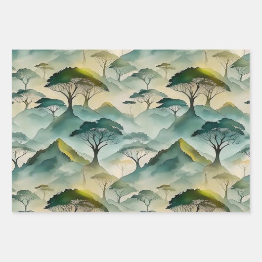 Grüne Aquarellbäume und hügelige Landschaft Geschenkpapier Set (Vorderseite 2)
