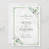 Grüne Aquarellblüte mit Marmorhochzeit Save The Date (Vorderseite)
