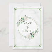 Grüne Aquarellblüte mit Marmorhochzeit Save The Date (Rückseite)