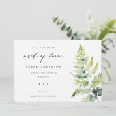 Grüne Aquarellblütenblätterung Trauzeugin Einladung (Stehend Vorderseite)