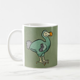 Grüne Aquarelldodo-Vogel-Malerei mit schwarzer Kaffeetasse