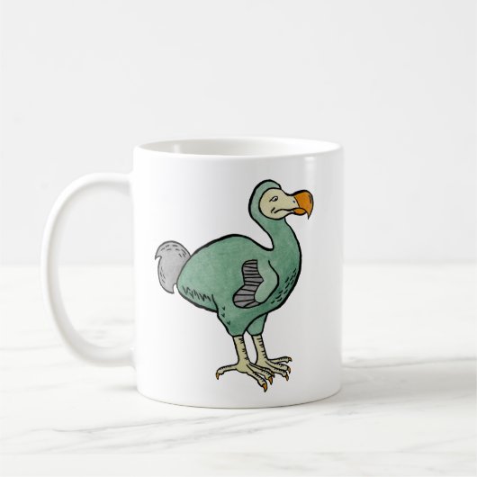 Grüne Aquarelldodo-Vogel-Malerei mit schwarzer Kaffeetasse (Links)