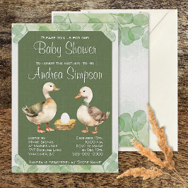 Grüne Aquarellente und Eierdusche Einladung