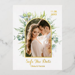 Grüne Aquarelleukalyptus mit Foto-Folie f Folie Einladungspostkarte