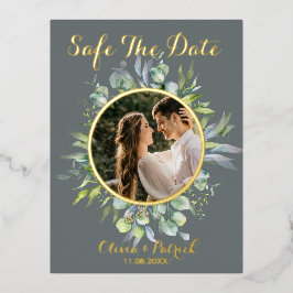 Grüne Aquarelleukalyptus mit Foto-Folie in Folie Einladungspostkarte