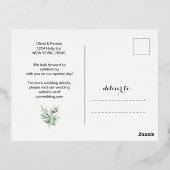 Grüne Aquarelleukalyptus mit Foto-Folie in Folie Einladungspostkarte (Rückseite)