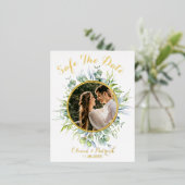 Grüne Aquarelleukalyptus mit Foto-Folie in Folie Einladungspostkarte (Stehend vorne)