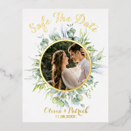 Grüne Aquarelleukalyptus mit Foto-Folie in Folie Einladungspostkarte