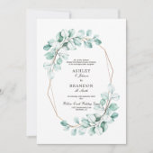 Grüne Aquarellfarbe Geometrische Hochzeit Einladung (Vorderseite)