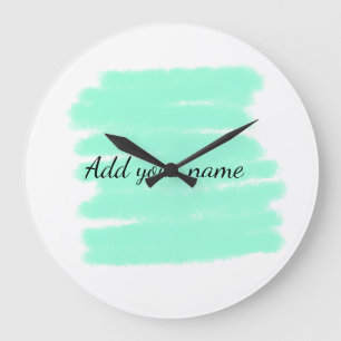 Grüne Aquarellfarbe hinzufügen Name Text-Nachricht Große Wanduhr