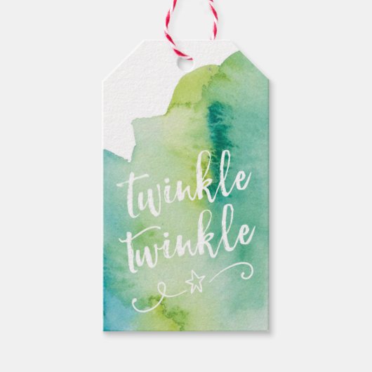 Grüne Aquarellfarbe Twinkeln Weihnachtsgeschenk Ta Geschenkanhänger (Vorderseite)