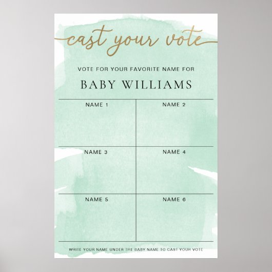 Grüne Aquarellfarbe Wählt Baby-Namen Poster (Vorne)