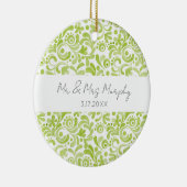 Grüne Aquarellfarben Art Wedelname DATE Keepake Keramik Ornament (Rechts)