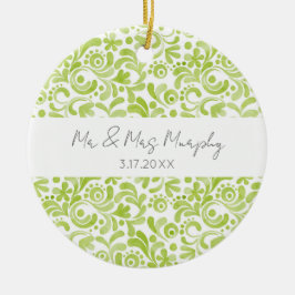 Grüne Aquarellfarben Art Wedelname DATE Keepake Keramik Ornament