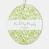 Grüne Aquarellfarben Art Wedelname DATE Keepake Keramik Ornament (Links)