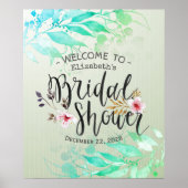 Grüne Aquarellfarben Blätter Chic Brautparty Willk Poster (Vorne)