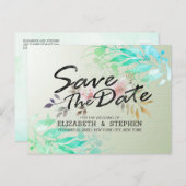 Grüne Aquarellfarben Blätter Eine Hochzeit speiche Postkarte (Vorne/Hinten)
