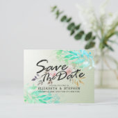 Grüne Aquarellfarben Blätter Eine Hochzeit speiche Postkarte (Stehend Vorderseite)