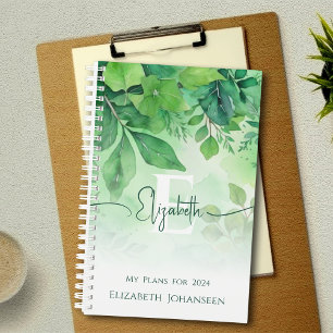 Grüne Aquarellfarben Blätter Elegantes Skript Mit Planer