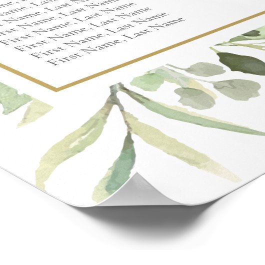 Grüne Aquarellfarben-Blätter Hochzeitstabelle Poster (Ecke)