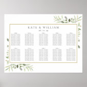 Grüne Aquarellfarben-Blätter Hochzeitstabelle Poster (Vorne)