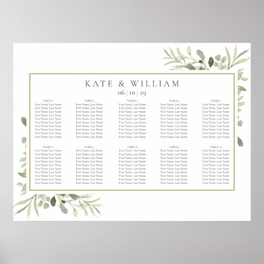 Grüne Aquarellfarben-Blätter Hochzeitstabelle Poster (Vorne)