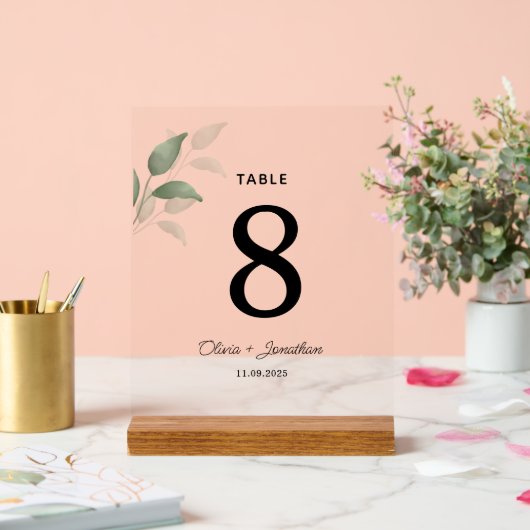 Grüne Aquarellfarben Blätter Hochzeitstisch Platzk Acrylschild (Hochzeit)