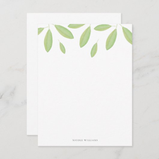 Grüne Aquarellfarben Blätter Personalisierte Boden Mitteilungskarte (Vorne/Hinten)