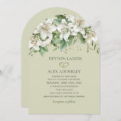 Grüne Aquarellfarben Blätter Weißblütengoldverheir Einladung (Vorne/Hinten)