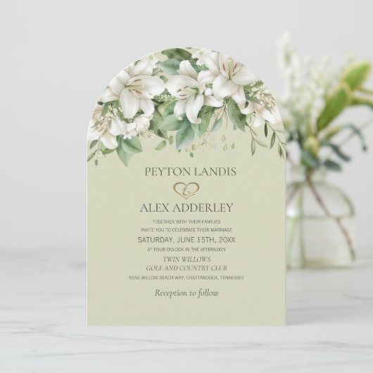 Grüne Aquarellfarben Blätter Weißblütengoldverheir Einladung (Stehend Vorderseite)