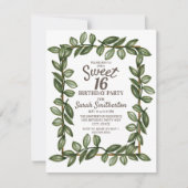 Grüne Aquarellfarben Blätter Weißer Goldsüß 16 Einladung (Vorderseite)