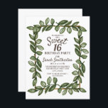 Grüne Aquarellfarben Blätter Weißer Goldsüß 16 Einladung<br><div class="desc">Schöne und elegante botanisch grüne Aquarell-Blätter auf einer weißen Sweet 16 Geburtstagsfeier mit goldenen Akzenten.</div>