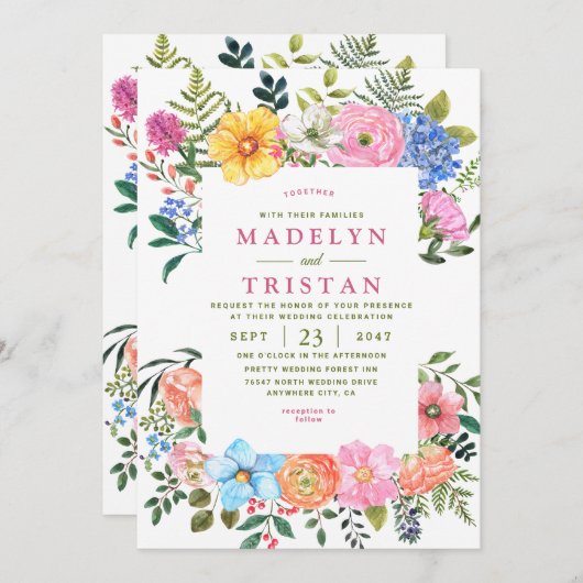 Grüne Aquarellfarben Blume Minimalistisches Foto H Einladung (Vorne/Hinten)