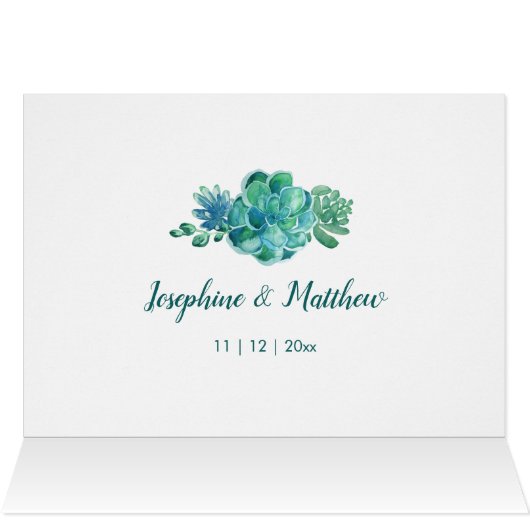 Grüne Aquarellfarben - Danke Karte (Innenansicht Horizontal (Oben))