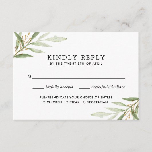 Grüne Aquarellfarben, grüne goldene Blätter UAWG Begleitkarte (Vorderseite)