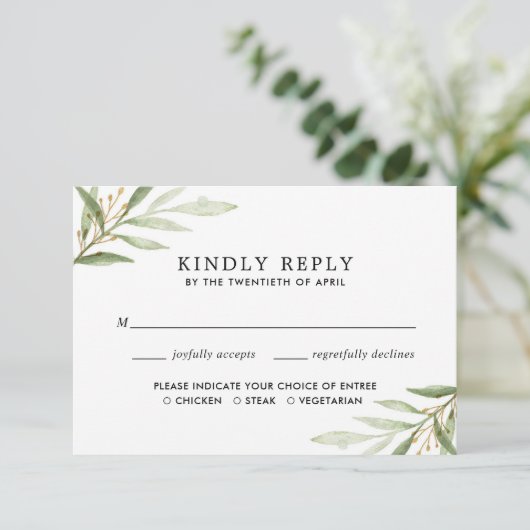 Grüne Aquarellfarben, grüne goldene Blätter UAWG Begleitkarte (Stehend Vorderseite)