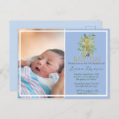 Grüne Aquarellfarben Imitate Gold Foto Taufe Einladungspostkarte (Vorne/Hinten)