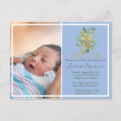 Grüne Aquarellfarben Imitate Gold Foto Taufe Einladungspostkarte (Vorderseite)