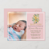 Grüne Aquarellfarben Imitate Gold Foto Taufe Einladungspostkarte (Vorne/Hinten)