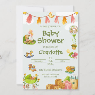 Grüne Aquarellfarben Kinderdusche Einladung